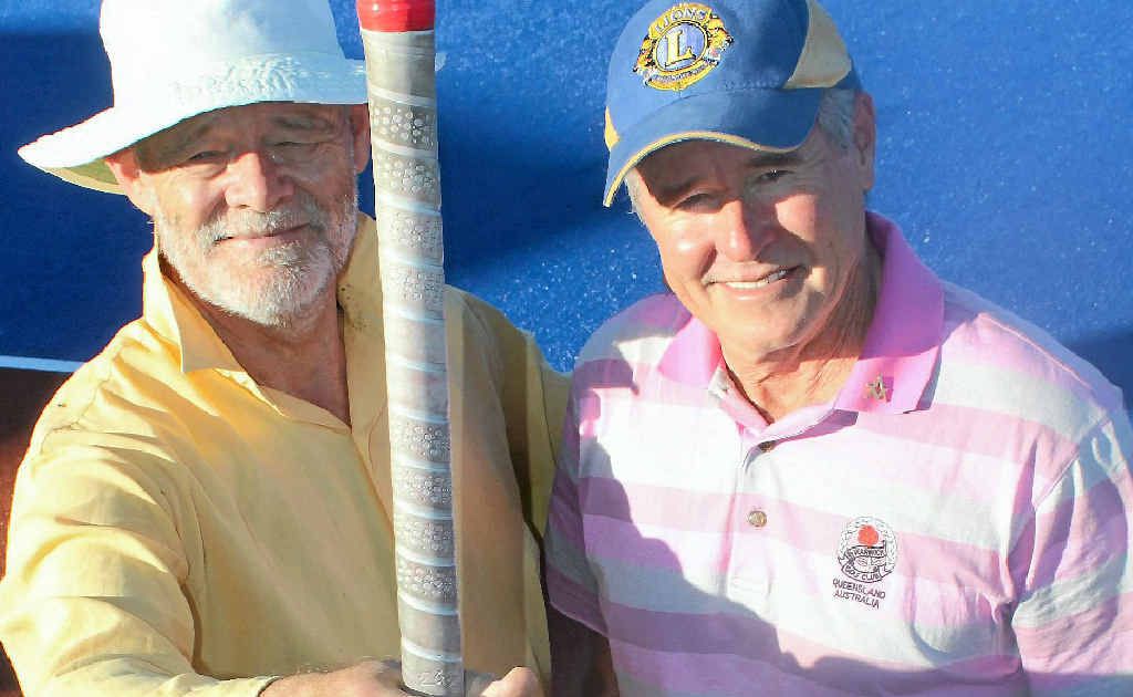 Hockey president Peter Pickering and Freemasons’ John Francis. Hockey president Peter Pickering and Freemasons’ John Francis.